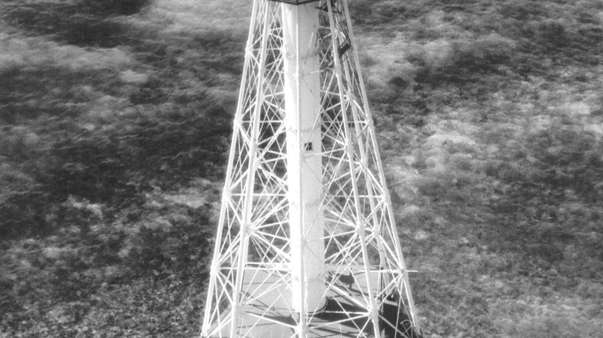 An aerial view of the Alligator Lighthouse, built in 1822. (Photo courtesy of Jerry Wilkinson, Upper Keys Historical Trust)