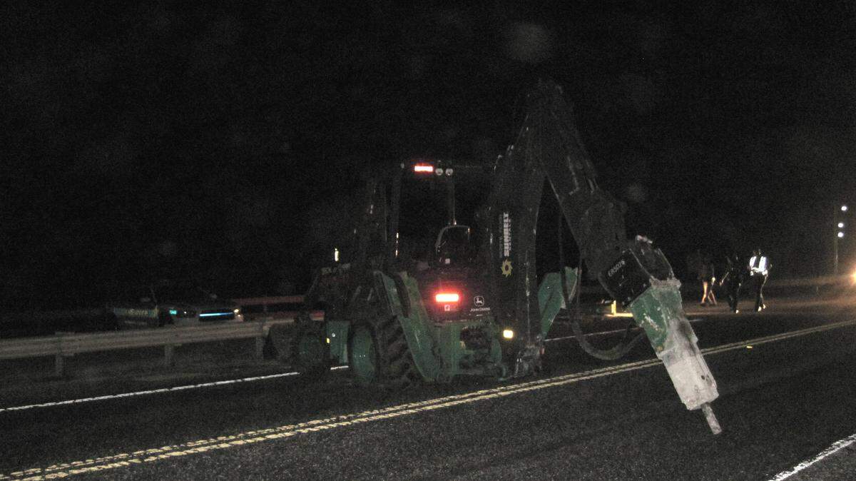 This is the backhoe after the driver was finally stopped.