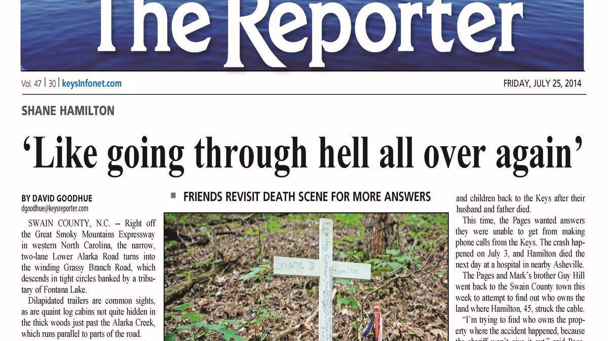 The Reporter won this year's Claudia Ross Memorial Award for investigative reporting for a series of stories done about the death of Key Largo businessman Shane Hamilton in North Carolina, and why local police refused to investigate the suspicious circumstances of his death.