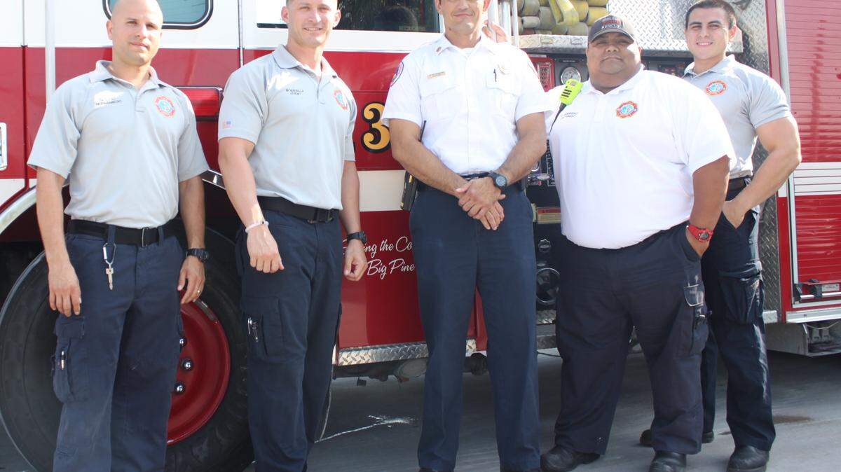 Firefighter Alejandro Lucio, firefighter Matt Mansilla, Capt. Ryan Johnson, Lt. Daniel Fernandez and firefighter Joshua Gonzalez work at Monroe County Fire Rescue Station 13 on Big Pine Key. Fire departments throughout the Florida Keys employ a large number of workers from the mainland due to the high cost of living in the Keys.