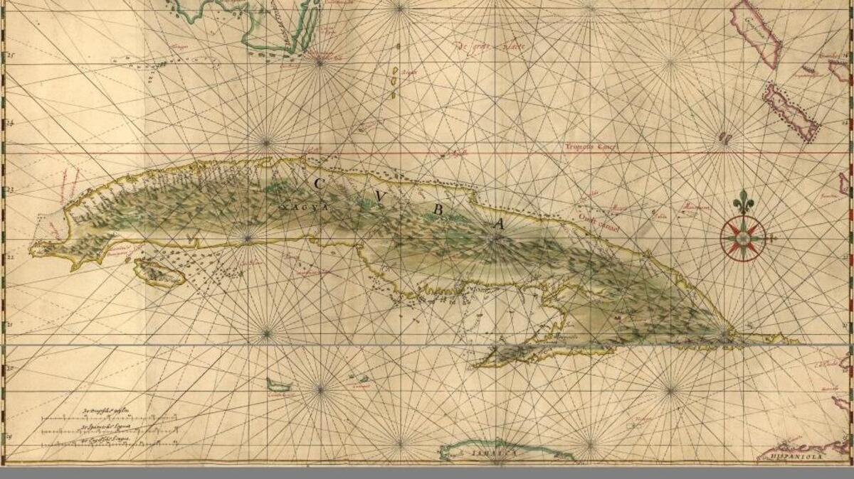 1639 chart of Cuba and surrounding areas drawn by Dutch cartographer Johannes Vingbooms