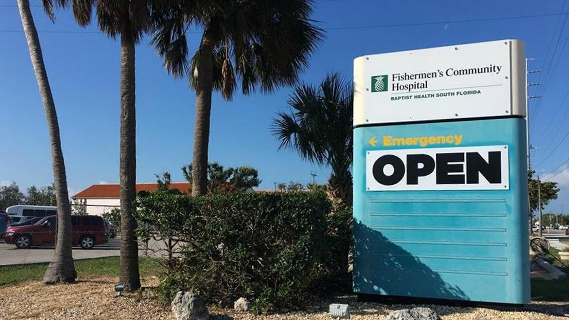 This ‘open’ sign at Fishermen’s Community Hospital in Marathon is for its temporary pop-up hospital on the grounds. The hospital itself will be rebuilt next year.