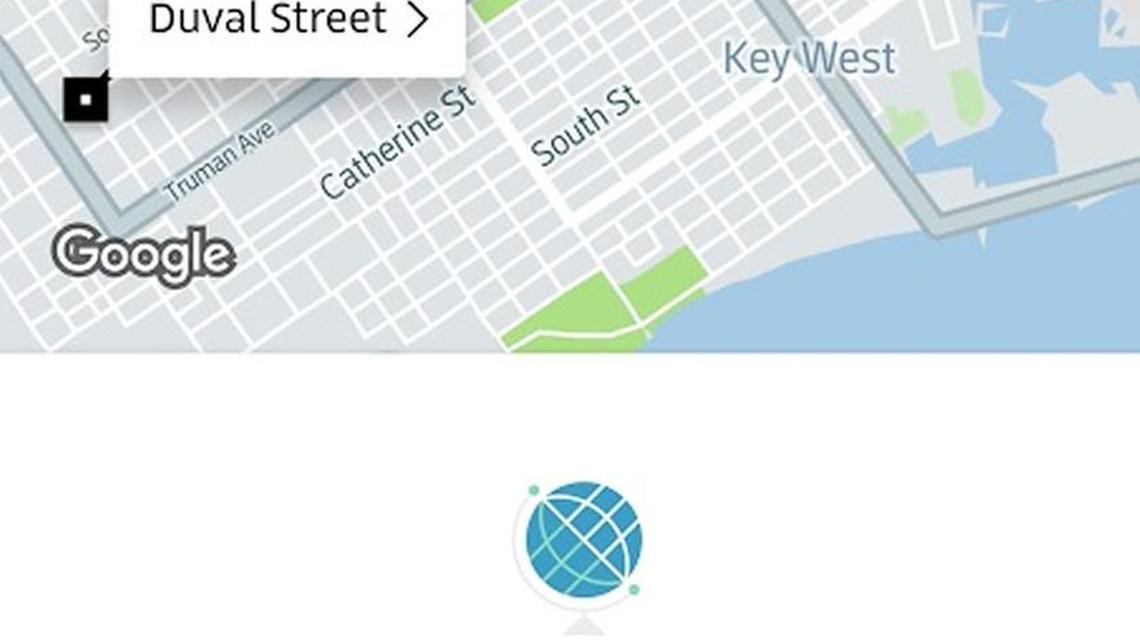 A screen shot Monday evening shows Uber was still unavailable in Key West, where it has been outlawed.