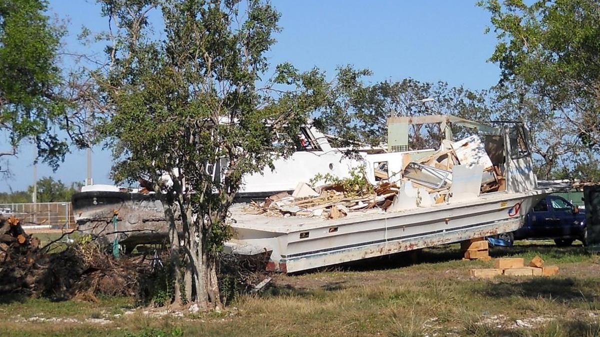 Derelict boats (seen here in late December) likely will be removed from Harry Harris Park within weeks. The popular Tavernier park is scheduled to have a partial opening soon.