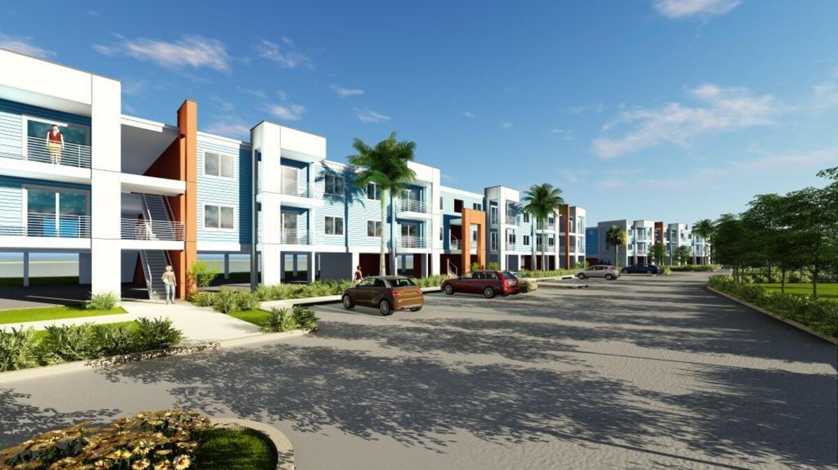 This is an artist’s conception for The Quarry Apartments, a 208-unit housing project on Big Coppitt Key. Monroe County commissioners approved a development agreement and some funding for the Lower Keys project. Final plans will be submitted this spring.
