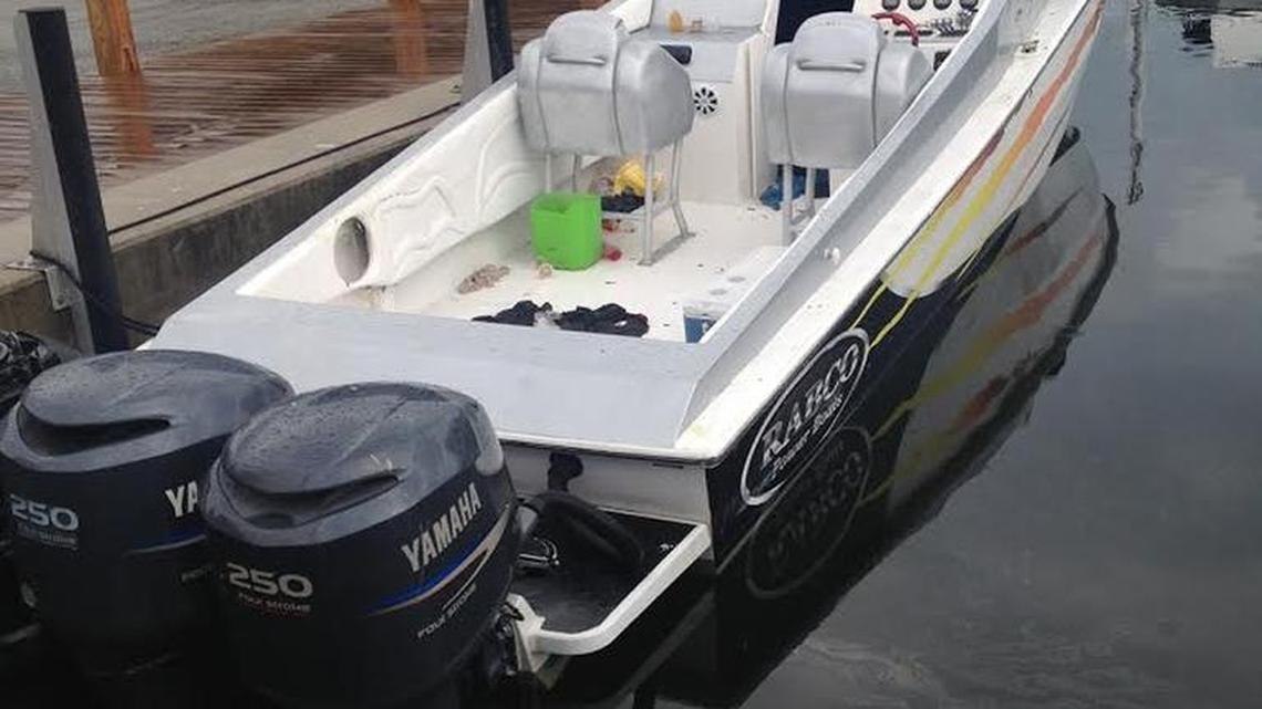 The go-fast boat seized by the federal government early Sunday.