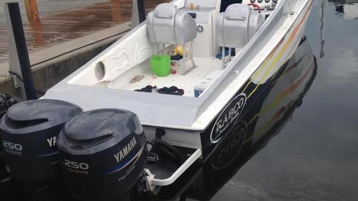 The go-fast boat seized by the federal government early Sunday.