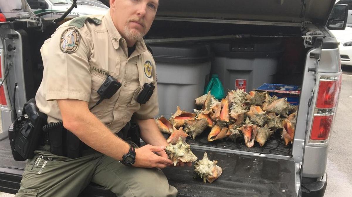 FWC Officer John Martino shows the illegal booty.