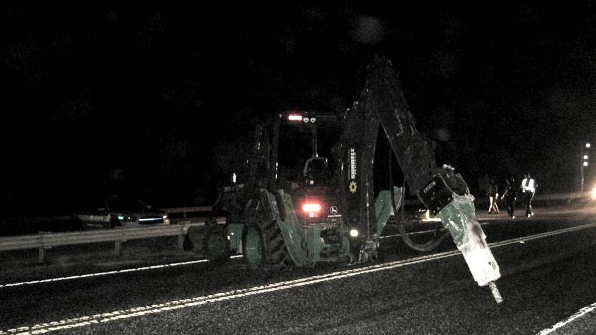 This is the backhoe after Carl Blahnik was finally stopped after 90 minutes of driving it on the Seven Mile Bridge.