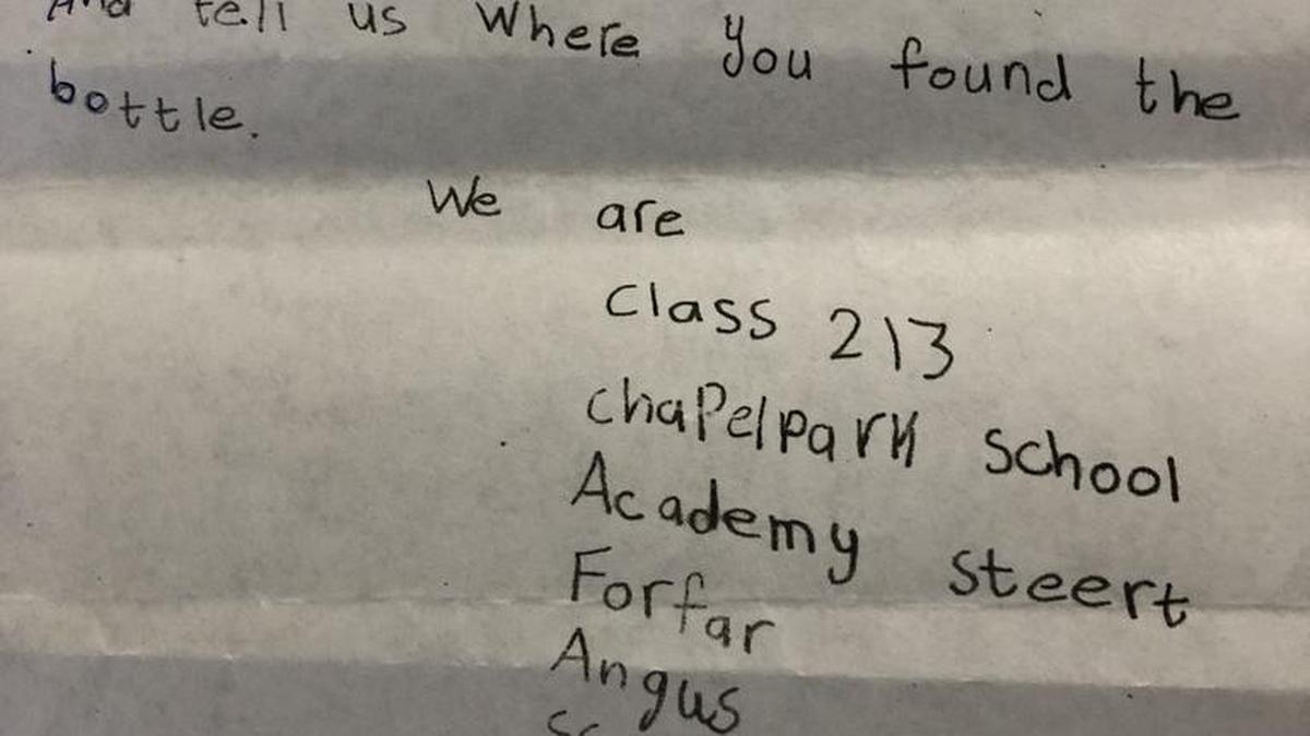 A note written by Scottish children in the 1980s was put in a bottle and tossed into the North Sea. A Key Largo couple found the bottle in September while inspecting their street following Hurricane Irma.