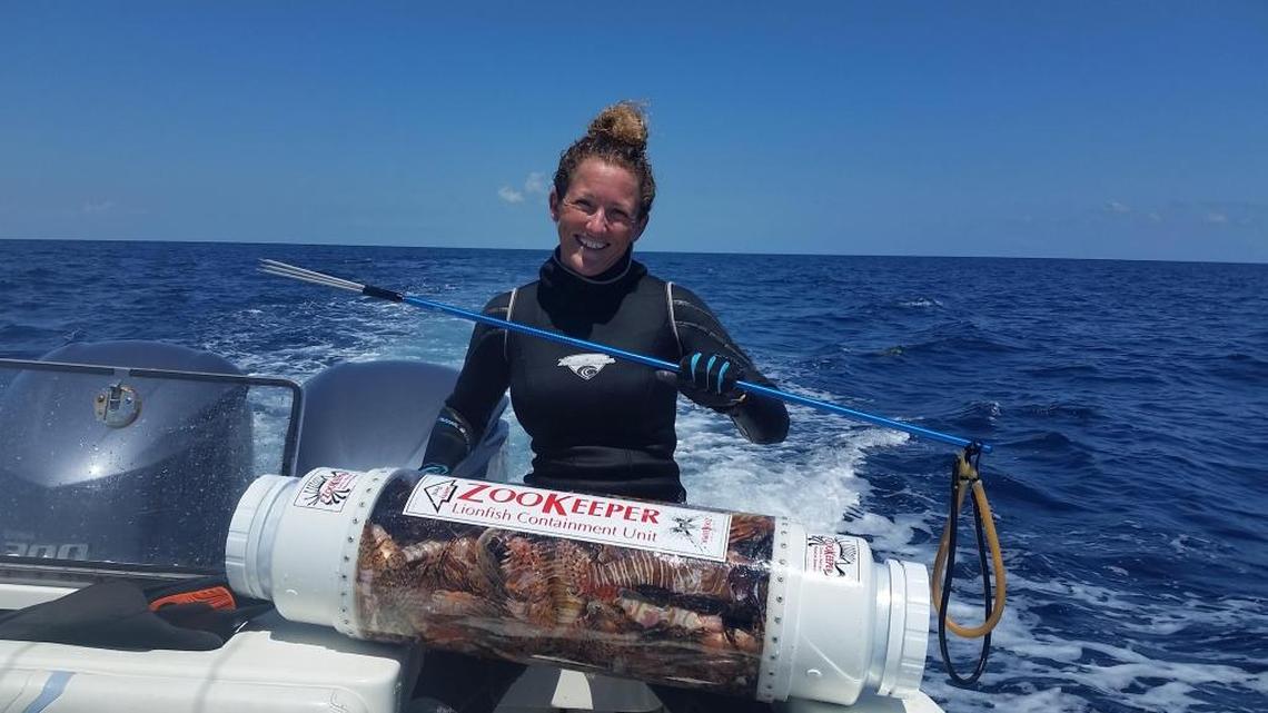 Rachel Bowman, a commercial diver from Marathon, uses the Zookeeper to catch lionfish. She can net 80 pounds of lionfish in one day with the device.