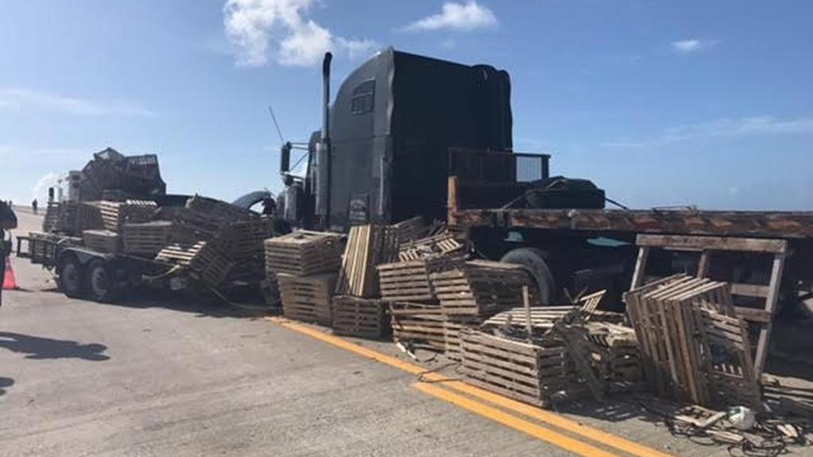 A two-car crash at mile marker 71 early Wednesday resulted in broken lobster traps all over U.S. 1 and traffic stopped in both directions.