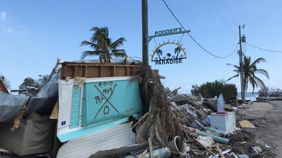 A sign is all that’s left of a trailer at Sea Breeze RV Resort in Islamorada after Hurricane Irma’s storm surge destroyed most of the subdivision’s homes.