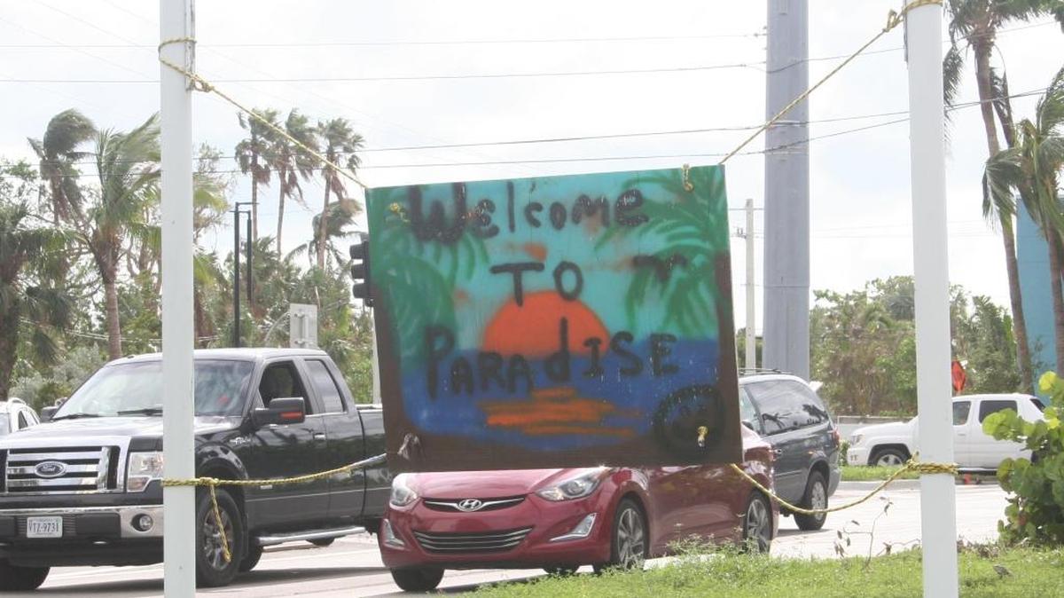 A makeshift welcome sign has been put up in Key West while the original one has gone missing.