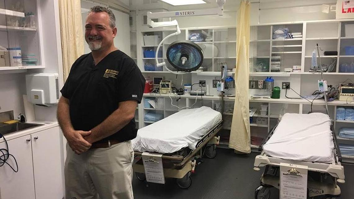 Thomas Morrison is medical director for Fishermen’s Community Hospital. Here he shows part of the temporary hospital.