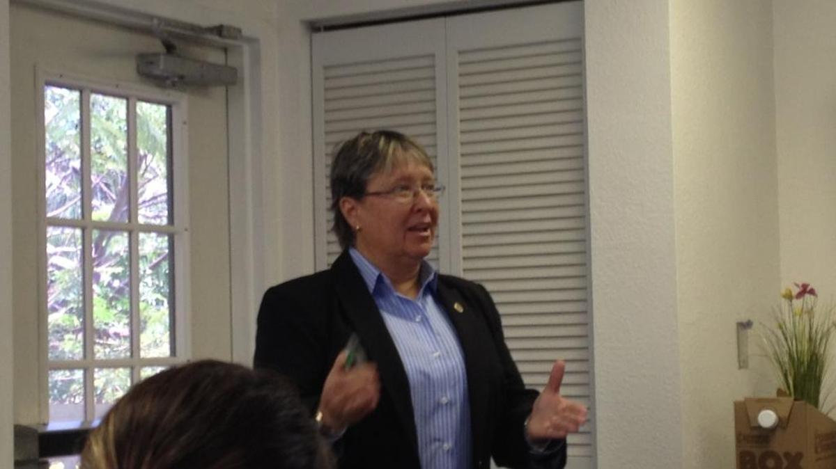 Adriane Reesey, director of 1HTC, discusses human trafficking and modern slavery during a gathering at the Florida Keys Children’s Shelter Tuesday, May 8.
