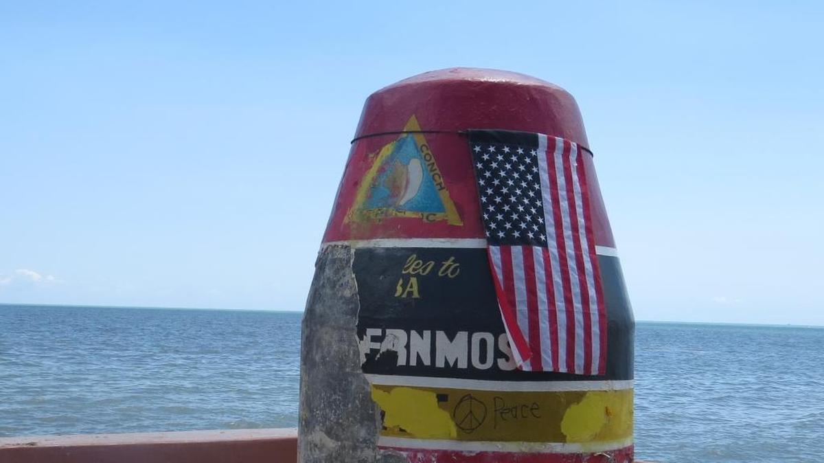 Key West’s famous buoy for the most part weathered the storm.