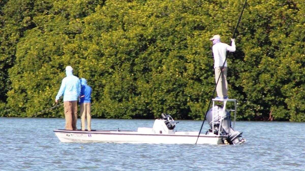 Flats fishermen pole through Florida Bay.
