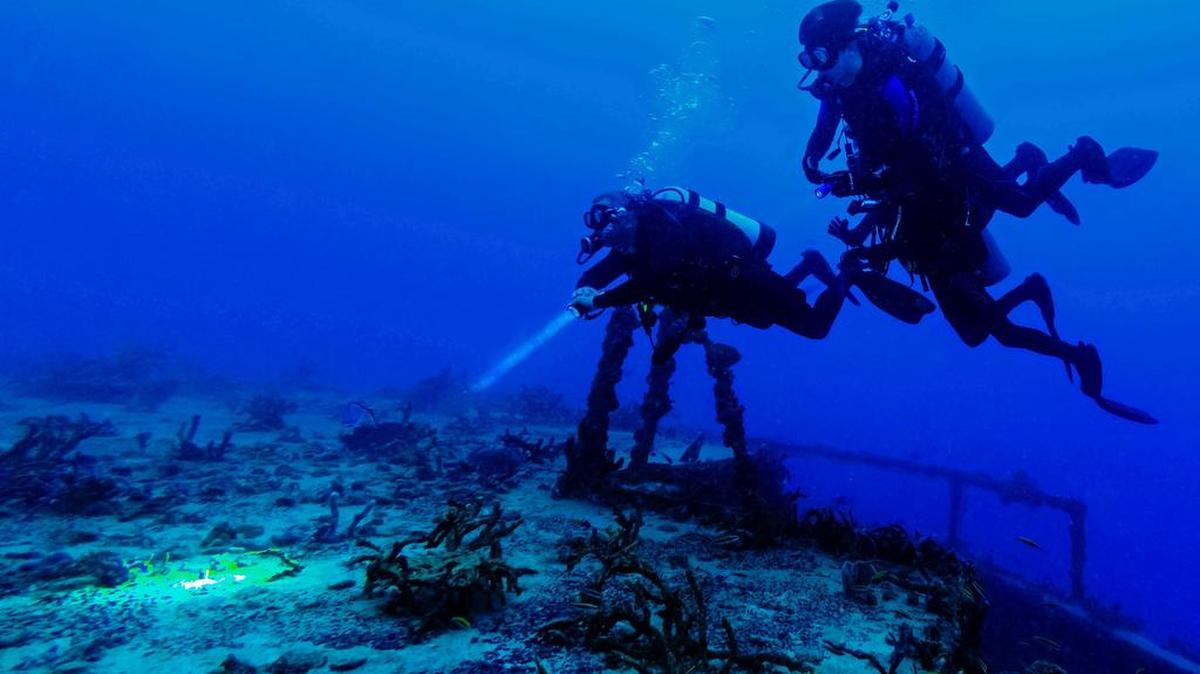 Advanced Open Water divers cruise the deck of the Spiegel Grove in this undated photo. A man died diving the wreck Wednesday, Aug. 9, 2023, according to the Monroe County Sheriff’s Office.